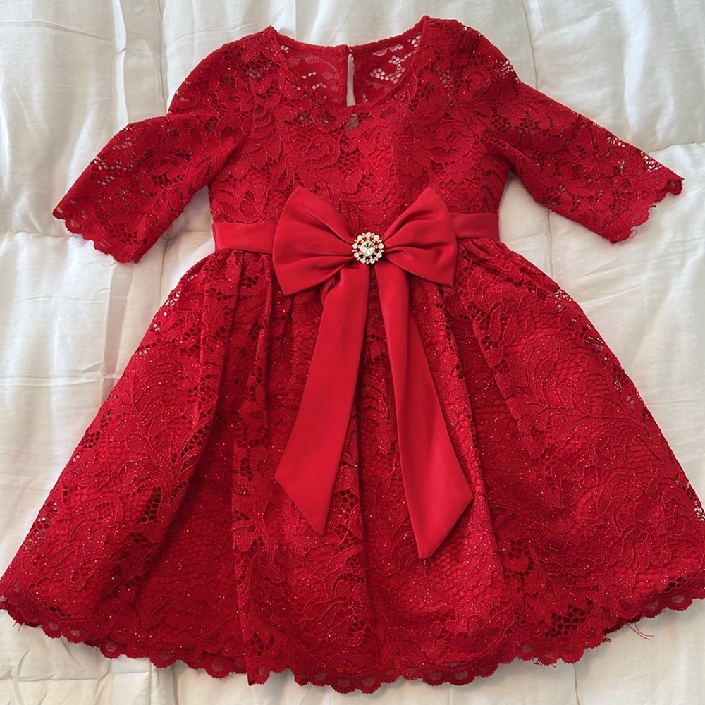 Rare Editions- 2T Elegant Sparkle Red Lace dress